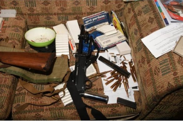Firearms and ammunition on the couch of Wyong shooter Bradley White.