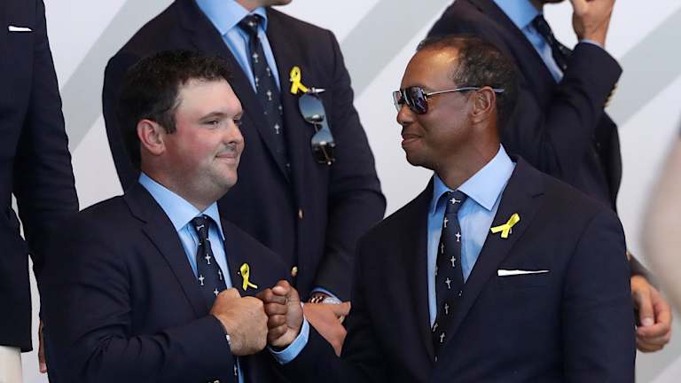 Dynamic duo: Masters champion Patrick Reed (left) will kick things off with Tiger Woods.