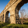 Ancient aqueducts along the scenic Appian Way trail.