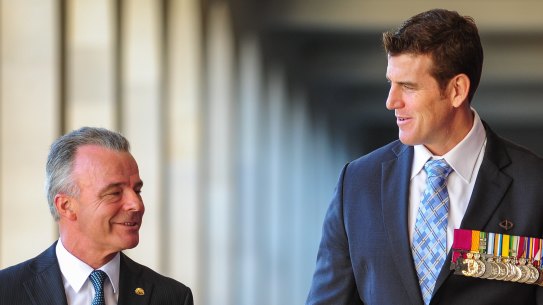 Australian War Memorial director Brendan Nelson and Victoria Cross recipient Ben Roberts-Smith in 2013.
