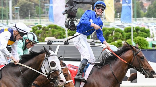 Jockey James McDonald takes Anamoe to victory.