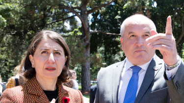 Gladys Berejiklian and David Elliott, photographed just before Ashleigh Raper's statement said her story had been used without her consent.