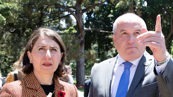 Gladys Berejiklian and David Elliott, photographed just before Ashleigh Raper's statement said her story had been used without her consent.