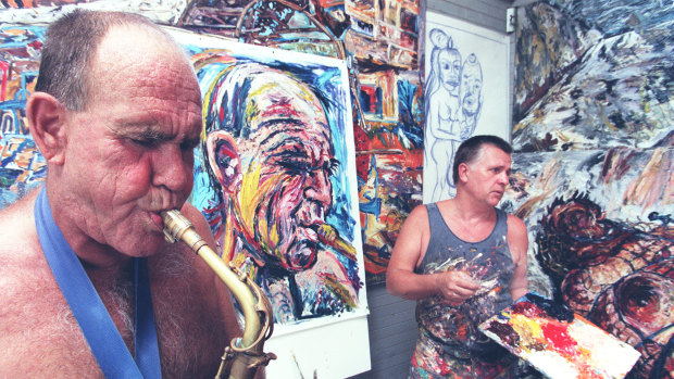 Bernie McGann in the studio with artist George Gittoes.