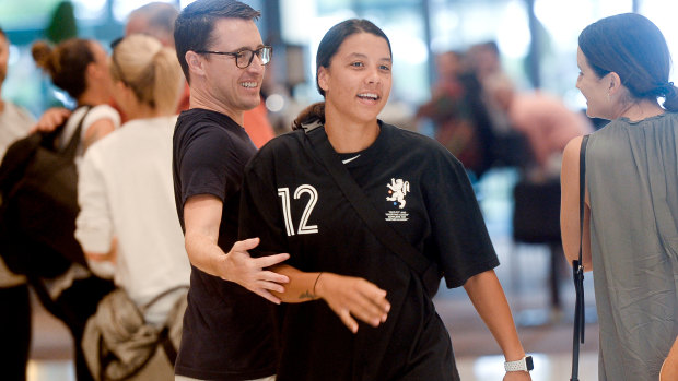 Sam Kerr arrives for the meeting with FFA, after the sacking of the Matildas coach on the weekend.