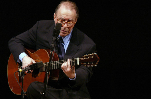 Brazilian composer Joao Gilberto performs at Carnegie Hall, in New York, 2004.