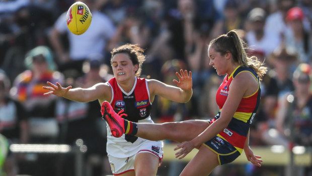 Leaving it late: Adelaide's Madison Newman put her side ahead and sealed the win with minutes left on the clock at Richmond Oval.
