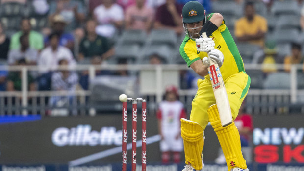 Aaron Finch plays a shot during Australia's impressive innings.