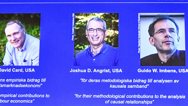 David Card, Joshua Angrist and Guido Imbens won the Nobel prize in economics.