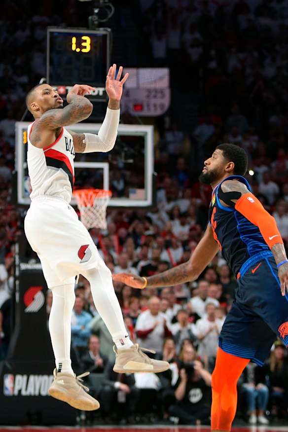 Downtown: Damian Lillard sends his match-winner on its way.