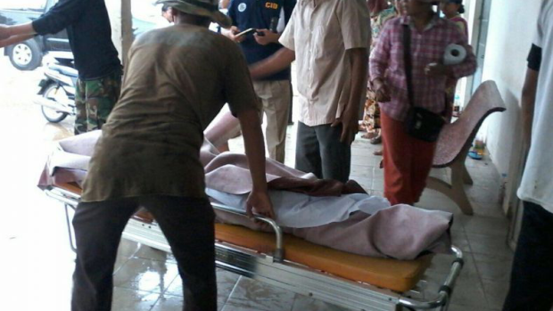 A man being stretchered into a hospital after the incident in Kampong Speu.