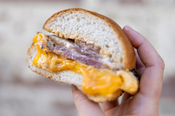 The breakfast sandwich comes three ways at Frank’s. 