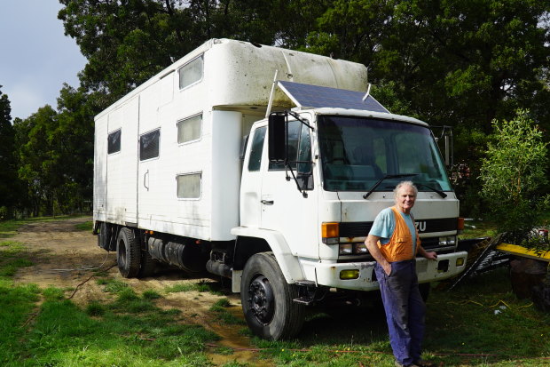 Peter Dexter is self-isolating in a truck converted into a tiny house donated by strangers on Facebook.