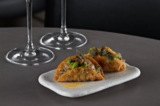 Sardine Dining’s duckfish tartare on wonton crisps.