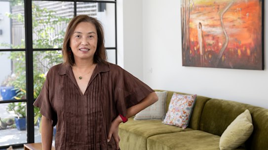 Yvonne Yuan in the renovated rear of her heritage overlay Victorian terrace in Armadale.