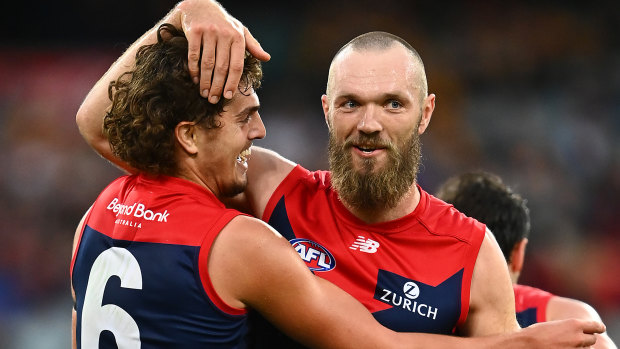 Melbourne have dominated the AFL Awards night with the Rising Star winner Luke Jackson (L) and captain of the All-Australian side, Max Gawn. 