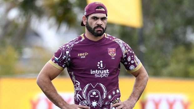 Mean and keen: Queensland Maroons captain Greg Inglis cuts a determined figure at training on the Gold Coast.