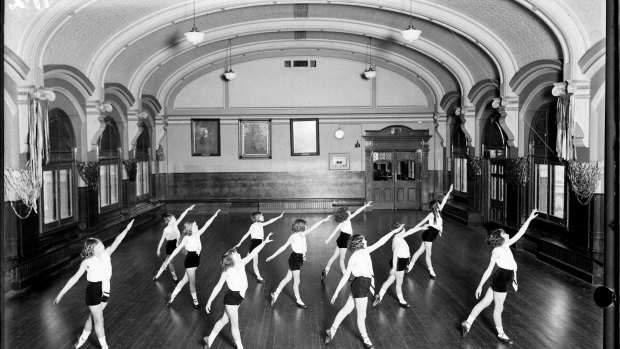 A 1930 "physical culture" class set up in the ballroom.