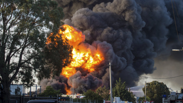 Plumes of black smoke from the fire in Campbellfield.