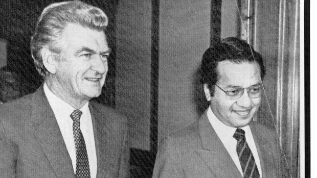 A long history: Malaysian Prime Minister Mahathir Mohamad and prime minister Bob Hawke in 1984. 