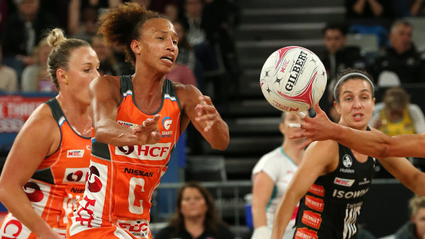Leading contender: Serena Guthrie sparks the Giants' attack at Hisense Arena in Melbourne.