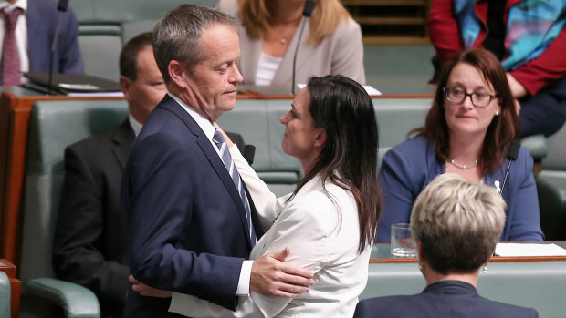 Bill Shorten with Emma Husar after her maiden speech in Parliament in 2016.