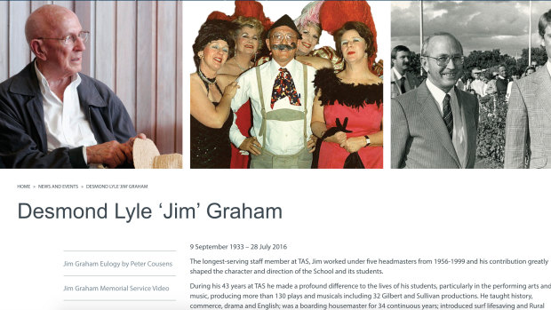 One of the web pages dedicated to late housemaster Desmond Lyle ‘Jim’ Graham, prior to it being pulled offline.