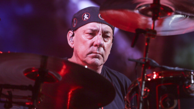 Neil Peart of Rush performing during the final show of the R40 Tour in Los Angeles. in 2015.