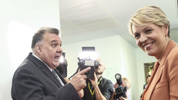 Craig Kelly and Tanya Plibersek argue in the hallway of Parliament House on Wednesday.