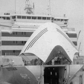 The Estonia, pictured in February 1994, with its cargo door open.
