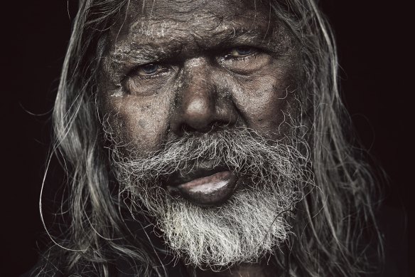 Detail of the portrait of David Gulpilil that adorns the cover of Derek Rielly's book.