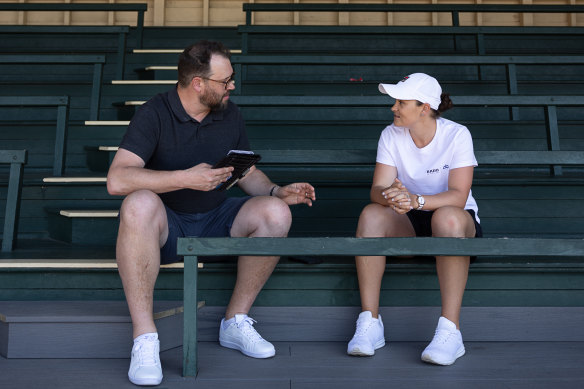 Barty with writer Konrad Marshall.  “I honestly don’t need to get out there with  any desperate urge to compete,” she says.