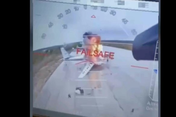 A source in the Ukrainian Security Service shows a Ukrainian drone striking Russian planes deep in Russia’s territory.