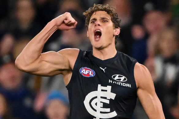 Cashing in: Carlton spearhead Charlie Curnow.