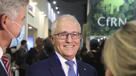 Trading jibes: Former prime minister Malcolm Turnbull at the Australia Pavillion.
