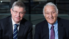 The late Frank Costa, right, with Costa Group boss Harry Debney at the time of the company’s sharemarket listing in 2015. 