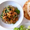 Serve chicken and pumpkin curry with rice, quinoa, roti or naan.