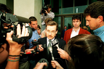 Franceâ€™s ambassador to Australia, Dominique Girard, leaves Parliament House after being called in to see the acting Foreign Affairs Minister, Senator Bob McMullan, in 1995 following the second French nuclear test in the South Pacific.