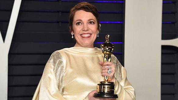 Olivia Colman, winner of the best actress award for The Favourite, at the Vanity Fair Oscar Party.