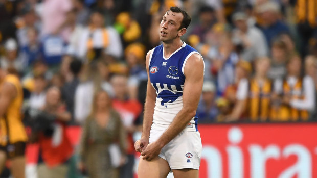 Rolled: North Melbourne ruckman Todd Goldstein reacts after the loss to Hawthorn.