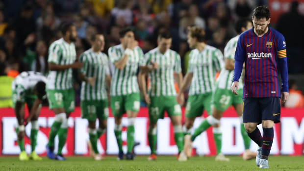 A dejected Lionel Messi after Betis scored against Barcelona.