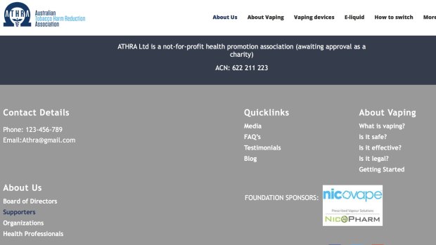 Screenshot: ATHRA's website briefly showed information on "foundation sponsors".