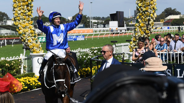 At home: Winx returns after winning the George Ryder Stakes at Rosehill last year.