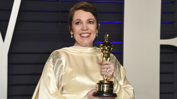 Olivia Colman, winner of the best actress award for The Favourite, at the Vanity Fair Oscar Party.