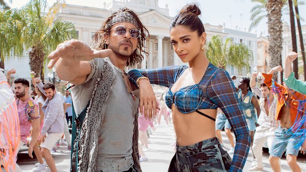 Shah Rukh Khan and Deepika Padukone in Indian spy hit Pathaan.