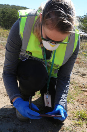 An EPA officer inspects waste at the property. 