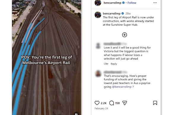 An instagram post by Ben Carroll which uses video content created by  government agency. 