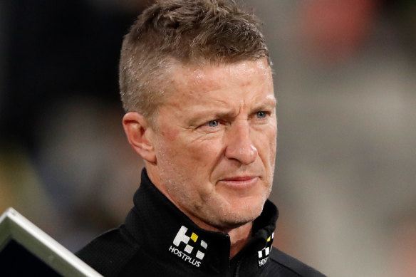 Damien Hardwick (pictured) said there was “no question” the Tigers were “absolutely” pleased to see Dustin Martin on Saturday.
