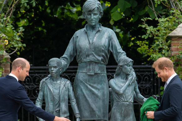 William and Harry unveil the statue that displays Diana’s maternal and charitable instincts.
