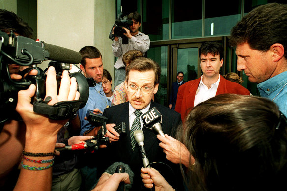 France’s ambassador to Australia, Dominique Girard, leaves Parliament House after being called in to see the acting Foreign Affairs Minister, Senator Bob McMullan, in 1995 following the second French nuclear test in the South Pacific.